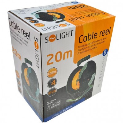 Solight prodlužovací přívod na bubnu, 4 zásuvky, 20m, oranžový kabel, 3x 1,5mm2 - foto č. 2