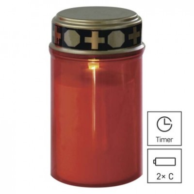 LED hřbitovní svíčka červená, 2x C, venkovní i vnitřní, teplá bílá, časovač (1 ks) - foto č. 3