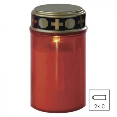 LED hřbitovní svíčka červená, 2x C, venkovní i vnitřní, teplá bílá, senzor (1 ks) - foto č. 3