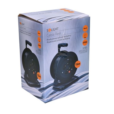 Solight prodlužovací přívod na bubnu, 4 zásuvky, 15m, černý kabel, 3x 1,0mm2 - foto č. 2