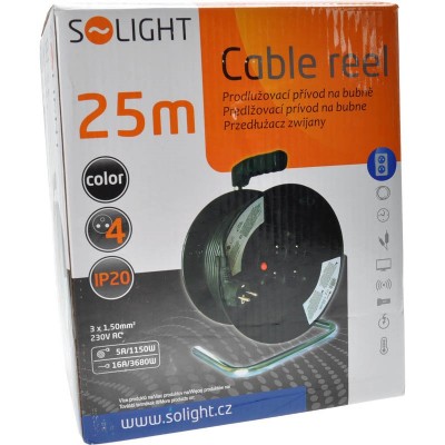 Solight prodlužovací přívod na bubnu, 4 zásuvky, 25m, černý kabel, 3x 1,5mm2 - foto č. 2