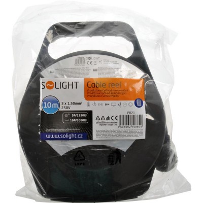Solight prodlužovací přívod na bubnu, 4 zásuvky, 10m, černý kabel, 3x 1,5mm2 - foto č. 2
