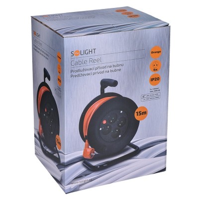 Solight prodlužovací přívod na bubnu, 4 zásuvky, 15m, oranžový kabel, 3x 1,5mm2 - foto č. 2
