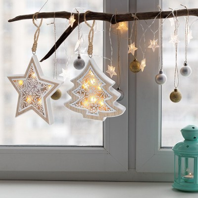 Solight LED vánoční stromek, dřevěný dekor, 6LED, teplá bílá, 2x AAA - foto č. 6