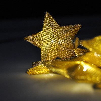 Solight LED řetěz vánoční hvězdy zlaté, 10LED řetěz, 1m, zlatá barva, 2x AA, IP20  - foto č. 2