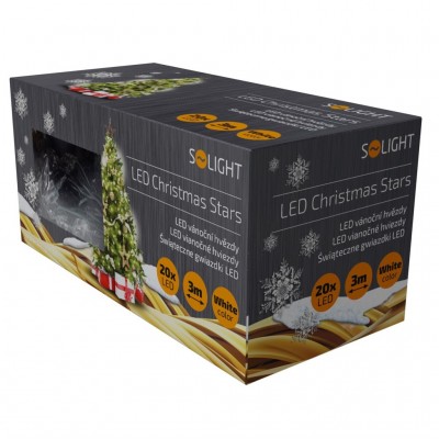 Solight LED vánoční řetěz, hvězdy, 20 LED, 3m, přívod 3m, IP20, bílá - foto č. 6