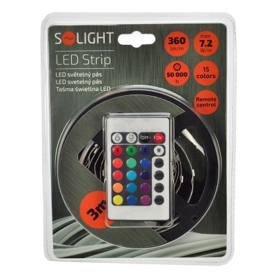 Solight LED světelný pás, RGB, 3m, sada s 12V adaptérem a dálk. ovladačem, 7,2W/m, IP20 - foto č. 3