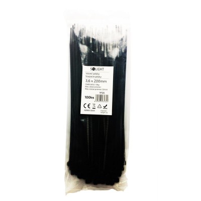 Solight vázací nylonové pásky, 3,6 x 200mm, černá, 100ks - foto č. 2