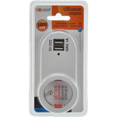 Solight USB nabíjecí adaptér s průběžnou zásuvkou, 2x USB, 1000mA max., bílý - foto č. 2