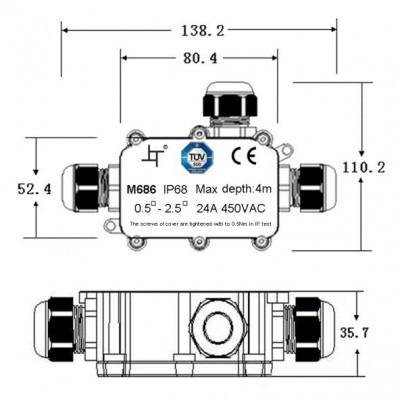 Solight voděodolná propojovací krabička IP68, 1x vstup, 2x výstup, 5-12mm, max. 2.5mm2 - foto č. 2