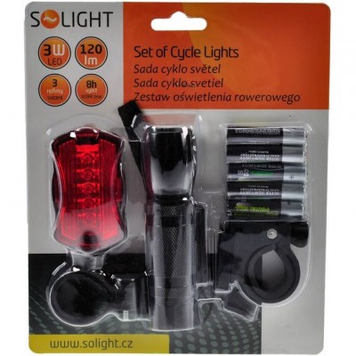Solight sada LED cyklo světel, přední 3W + zadní 5 LED, 2 x držák, 5 x AAA baterie - foto č. 3