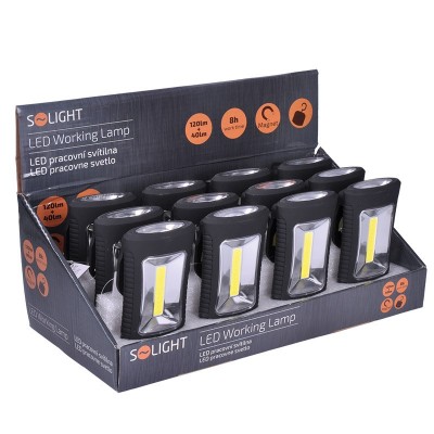 Solight LED svítilna pracovní, 120+40lm, 3W COB + 3 SMD LED, hák + magnet, 3 x AAA - foto č. 4