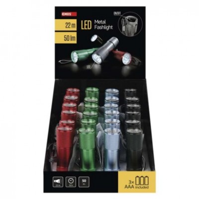 LED ruční kovová svítilna P3848A, 50 lm, 3× AAA, 24 ks, display box (24 ks) - foto č. 2