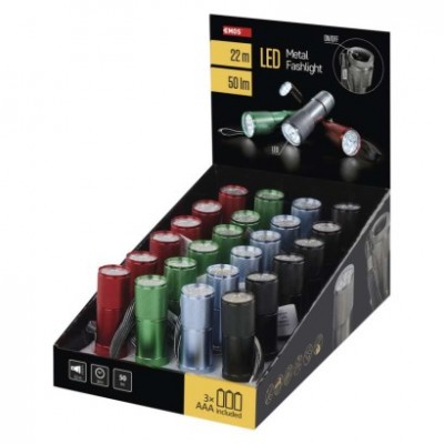LED ruční kovová svítilna P3848A, 50 lm, 3× AAA, 24 ks, display box (24 ks) - foto č. 4