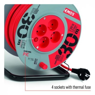 Prodlužovací kabel na bubnu 30 m / 4 zásuvky / červený / PVC / 230 V / 1 mm2 (1 ks) - foto č. 19