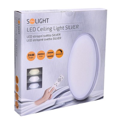 Solight LED stropní světlo Silver, kulaté, 24W, 1800lm, stmívatelné, dálkové ovládání, 38cm - foto č. 5